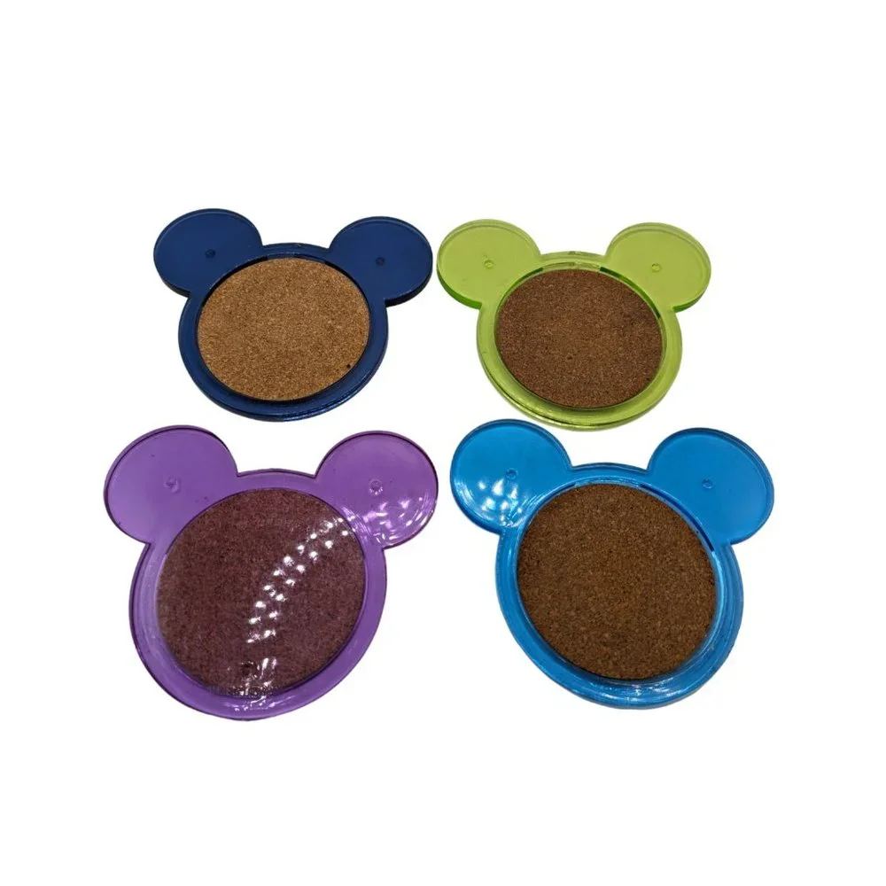 Disney  Mickey Mouse Ears Acrylic Lucite Coasters Set of 4 Colors